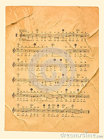 Music sheet background, old vintage paper texture, retro musical staff page Stock Photo