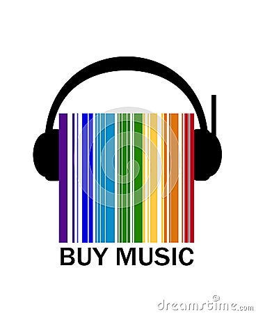 Music shop creative logo, headphone between the colored barcode, color of sund idea, concept buy the music, Vector Illustration