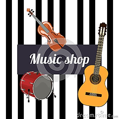 Music shop Sign. Vector Illustration