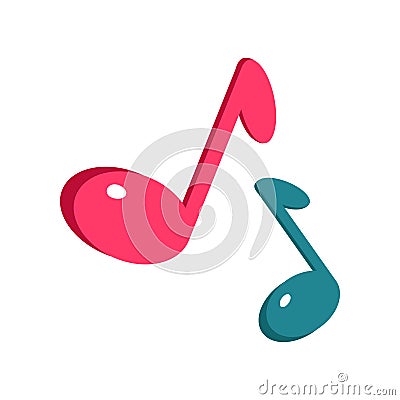 Music Sign Blue and Pink Notes on White Vector Illustration