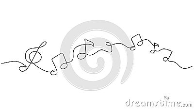 Music sign vector simple. Continuous one line drawing of notes, song, melody, and classical abstract design element. Illustration Vector Illustration