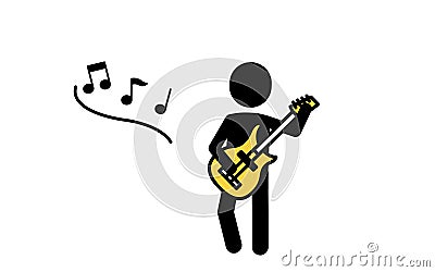 Music, simple pictogram of a bassist in a band Stock Photo