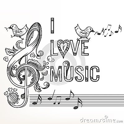 Music sketchy doodle with treble clef Stock Photo