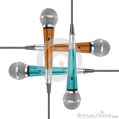 Music and sound - Four vintage vocal microphone in the form hash Stock Photo