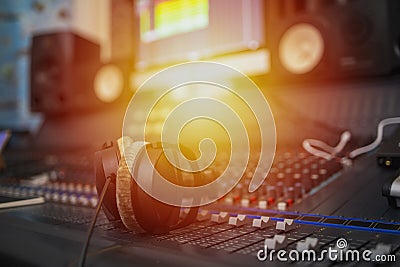 Music on sound mixer in recording studio Stock Photo