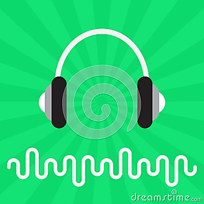 Music Sound Waves and Earphones Abstract Flat Vector Background Vector Illustration