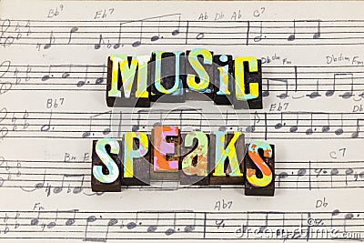 Music speak notes sing song singing musical happy musician Stock Photo