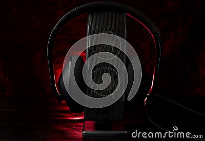 Music with speaker and headphones Stock Photo