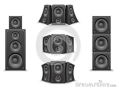 Music Speaker Twisted Isolated 3d Realistic Icons Set Design Vector Illustration Vector Illustration