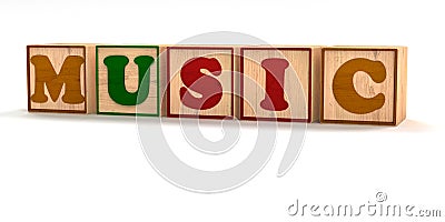 Music Spelled Child Color Blocks Isolated on White Stock Photo