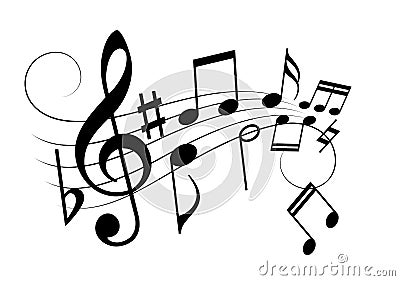 Music staff and notes, vector cartoon Vector Illustration