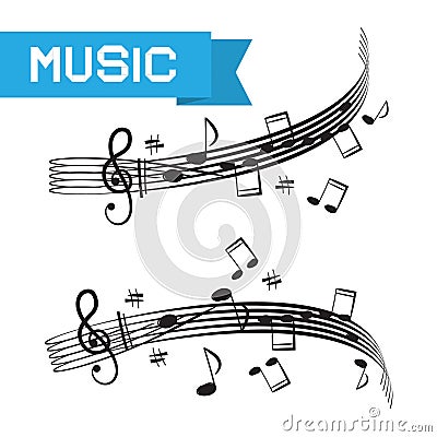 Music - Staff and Notes Vector Illustration