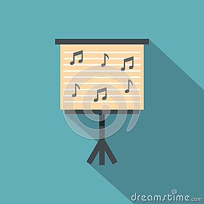 Music stand with piano notes icon, flat style Vector Illustration