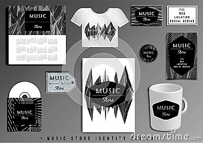 Music Store corporate identity template design set Vector Illustration