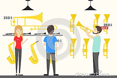 Music store interior. Vector Illustration