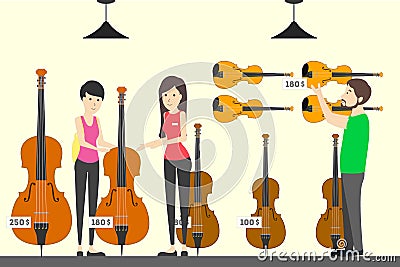 Music store interior. Vector Illustration