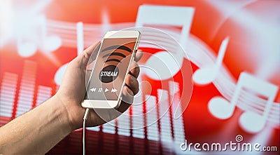 Music streaming with smartphone Stock Photo