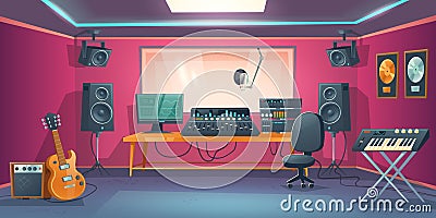 Music studio control room and singer booth Vector Illustration