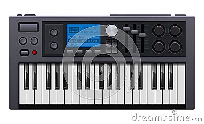 Music Synthesizer. Realistic Style Electronic Piano. Vector Vector Illustration