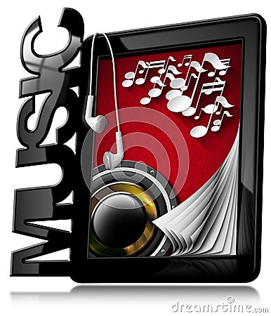 Music - Tablet Pc with Earphones Stock Photo