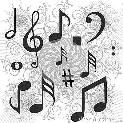 Music texts on floral background Vector Illustration