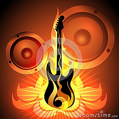 Music theme with flaming guitar Vector Illustration