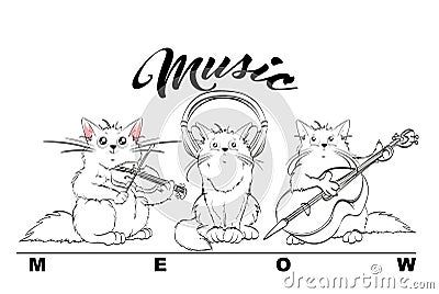 Music. Vector set of cute spring cats. Orchestra Stock Photo