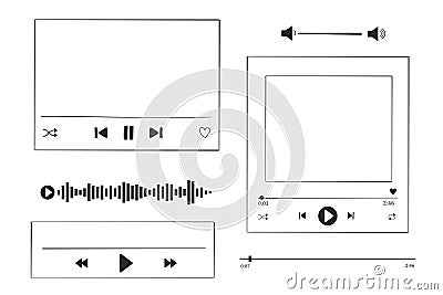 Music or video play interface bar icon, voice record display. Podcast playlist, play button. Song simple equalizer Vector Illustration
