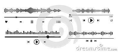 Music or video play interface bar icon, voice record display. Podcast playlist, play button. Song simple equalizer Vector Illustration