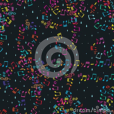 Music water healing night seamless pattern Vector Illustration