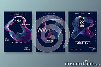 Music wave poster design. Sound flyer with abstract gradient line waves. Vector illustration Vector Illustration