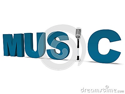 Music Word And Microphone Shows Concert Musical Or Talent Stock Photo