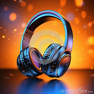 Musical ambiance Headphones on colored background, designed for music banners Stock Photo