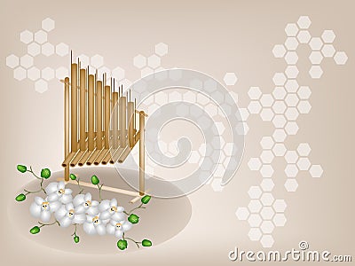 Musical Angklung and Moon Orchid on Brown Backgrou Vector Illustration