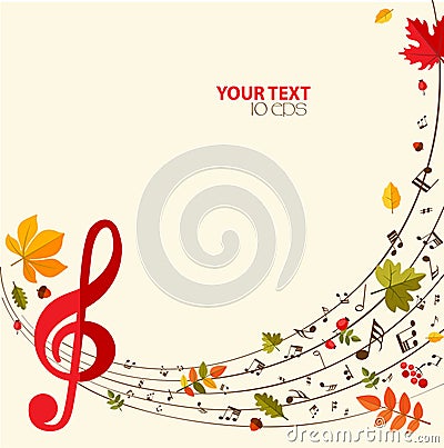 Musical autumn bright background Vector Illustration