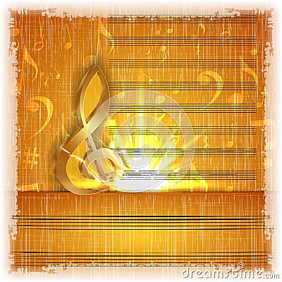 Musical background with a gold treble clef Vector Illustration