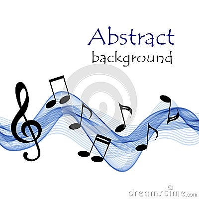 Musical background with notes and treble clef on an abstract blue stave Stock Photo