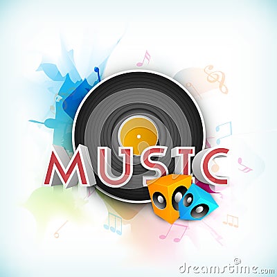 Musical background with speakers and stylish text. Stock Photo