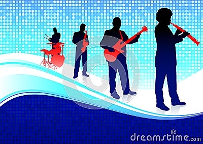 Musical Band on Abstract Blue Background Stock Photo