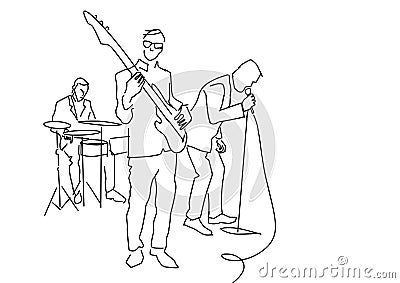 Musical band illustration. Black and white drawing. Vector Illustration