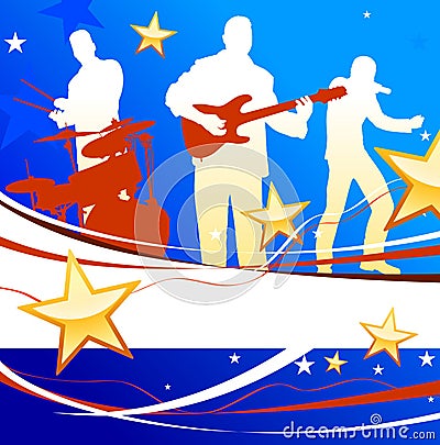 Musical Band on Patriotic Background Vector Illustration