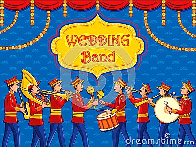 Musical band performing in barati on Indian wedding occasion Vector Illustration