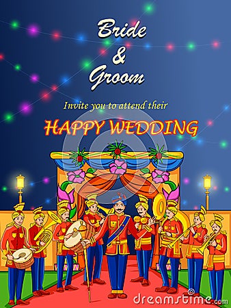 Musical band performing in barati on Indian wedding occasion Vector Illustration