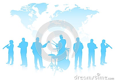 Musical Band on World Background Stock Photo