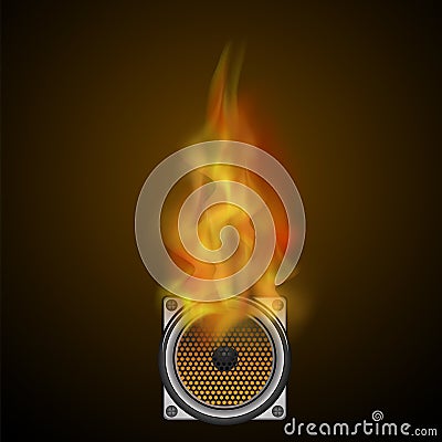 Musical Black Speaker and Fire Flame Stock Photo