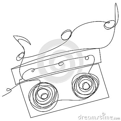 Musical cassette in one line on a white background. Vector Illustration