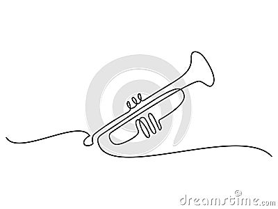 Musical classical trumpet, classic acoustic music instrument, Cartoon Illustration