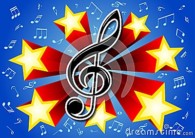 Musical clef on the background of 7 stars Vector Illustration