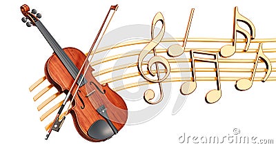 Musical concept. Violin receiver with music notes, 3d rendering Stock Photo