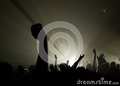 Musical Concert - Christian - with uplifted hands worshipping Stock Photo